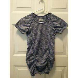 Athleta athletic workout ruched blue broken striped t-shirt women's size XS